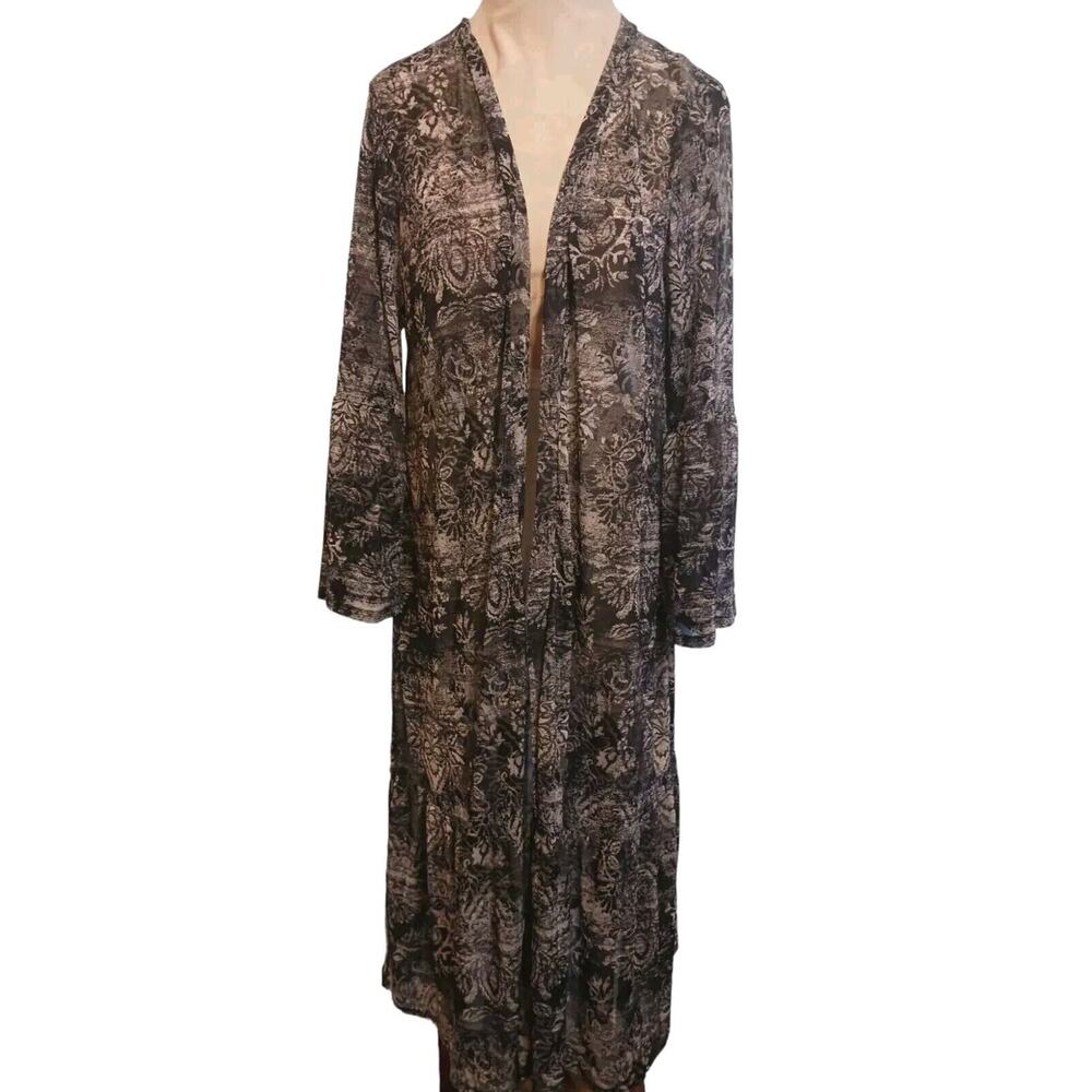 Colleen‎ Lopez Duster Women's Sz M EXOTIC Paisely Kimono GRAY Butterfly Sleeves